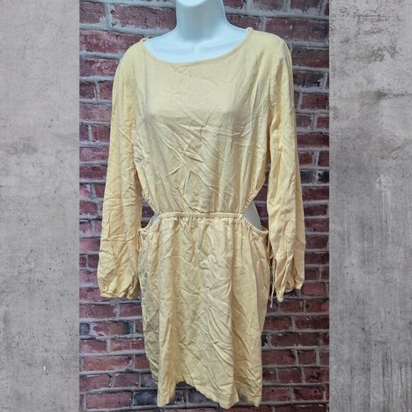 Universal Thread Tan A-Line Mini Dress XXL Balloon Sleeve Side Cutout Pockets - Picture 1 of 7